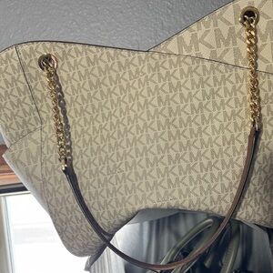 Michael Kors Monogram Beige Tote with Gold Accents